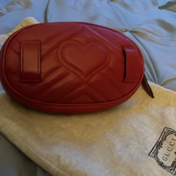 Gucci Belt Marmont 65 small Matelasse Red leather messenger bag - Picture 4 of 11